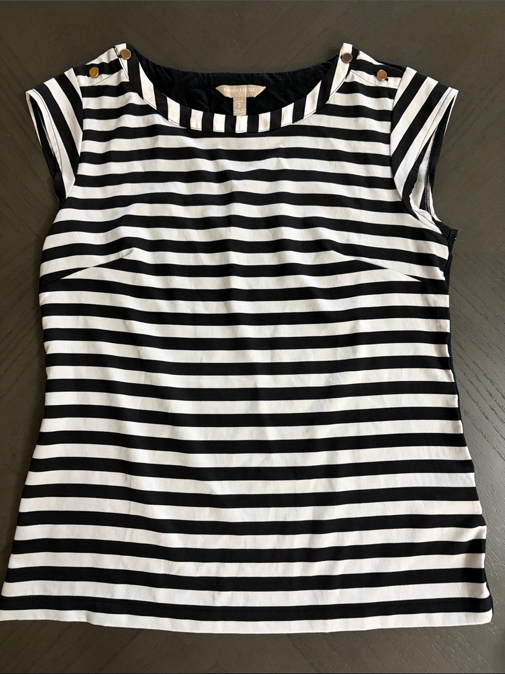 Banana Republic Black & White Striped Cap Sleeve Top